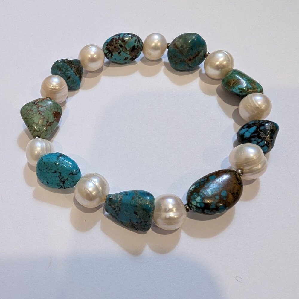 Vintage Pearl and Turquoise Nugget Bracelet